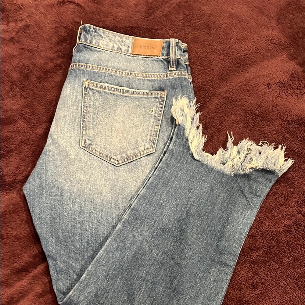 Blue Distressed Ankle Cropped Jeans